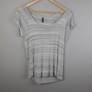 NYDJ Slinky Tee Womens XS Lightweight Scoop Neck Striped Gray Relaxed Comfy